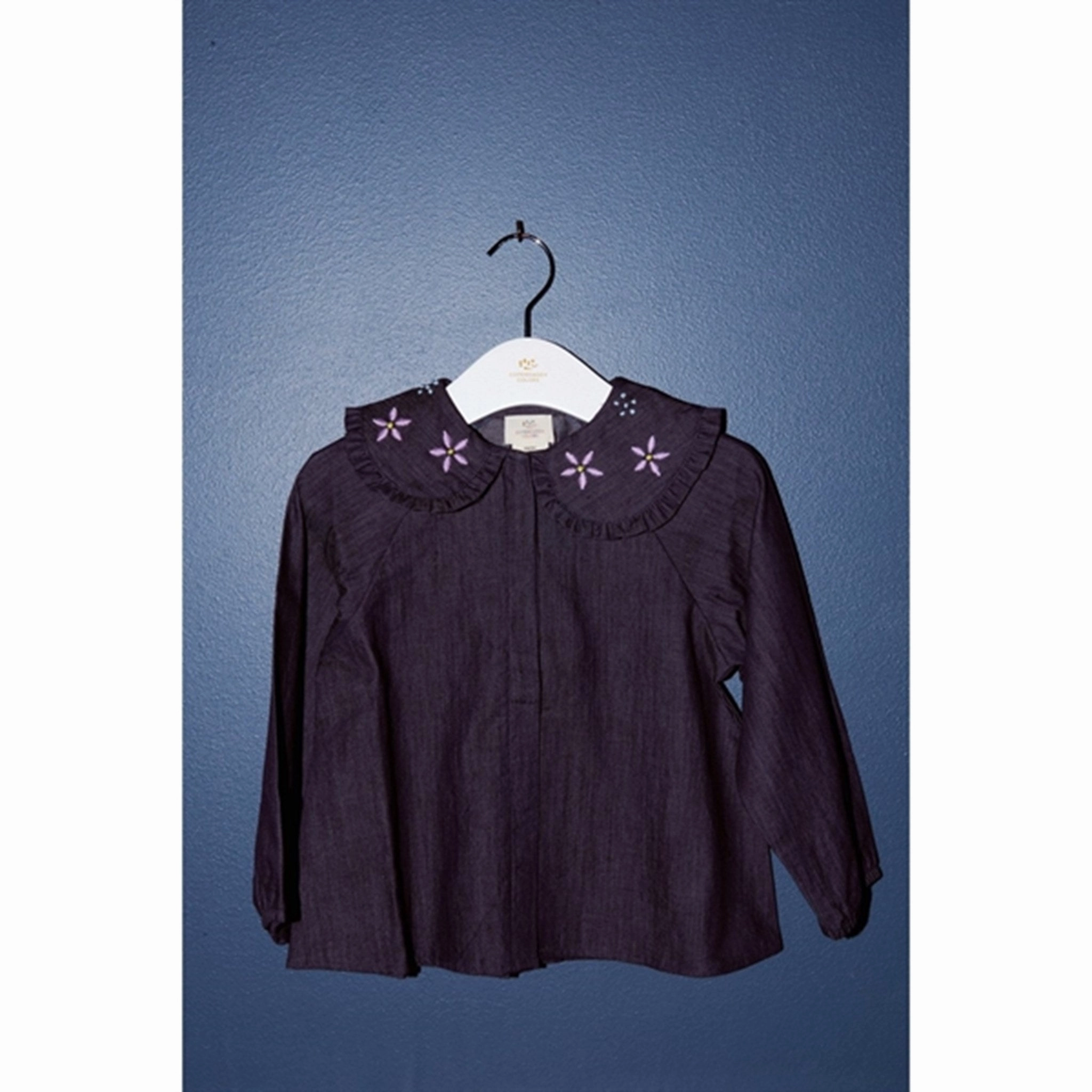 Tailored Style Soft Touch Fabric Copenhagen Colors Dk Denim Blue Denim Blouse w. Embroidery