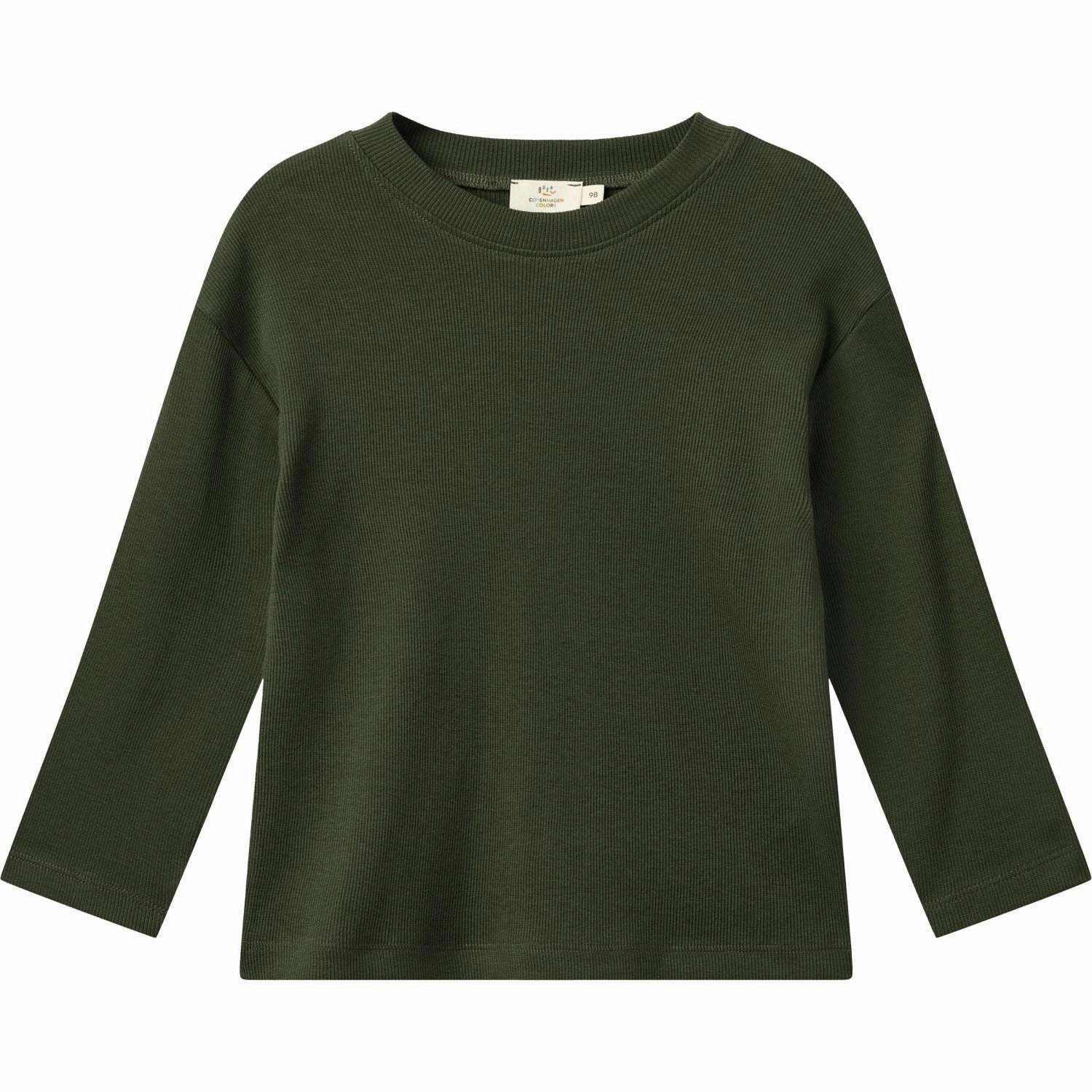 COPENHAGEN COLORS Dk Green Modal Rib Ls Blouse W. Drop Shoulder Affordable Fashion