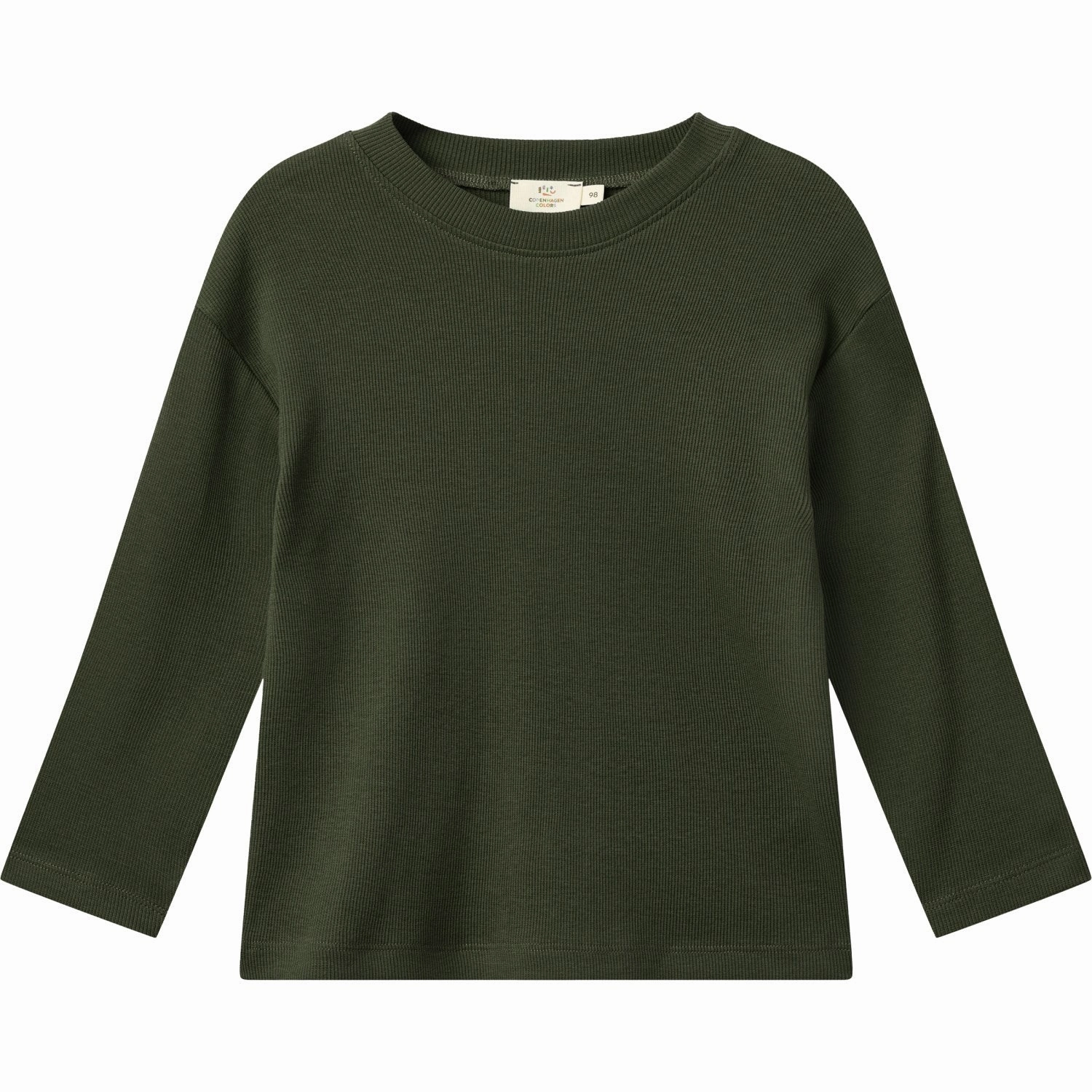 Split hem Eco friendly materials COPENHAGEN COLORS Dk Green Modal Rib Ls Blouse W. Drop Shoulder
