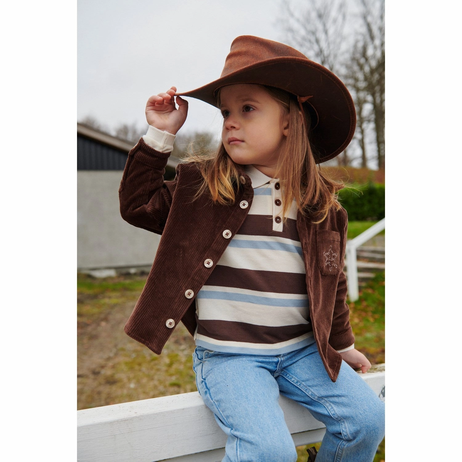 COPENHAGEN COLORS Dusty Blue Combi Striped Pique Polo Blouse Breathable Underarm Vents