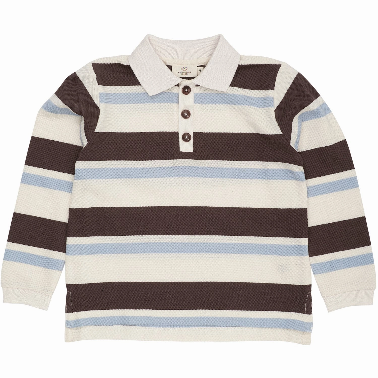 COPENHAGEN COLORS Dusty Blue Combi Striped Pique Polo Blouse Breathable Airflow Channels