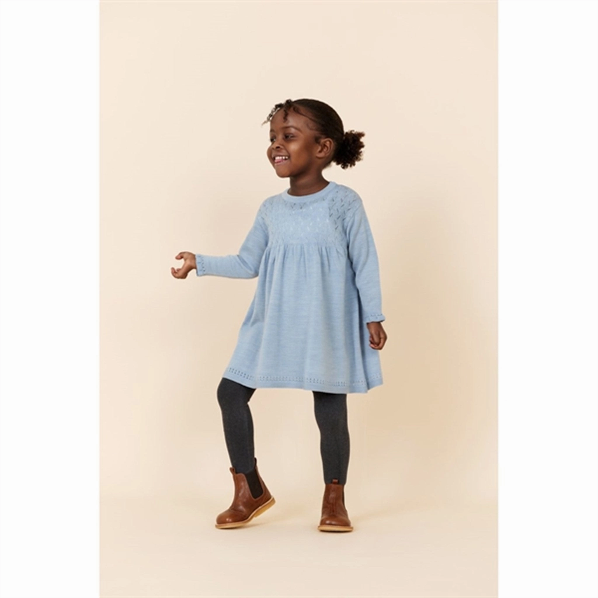 Cool Shape Urban Feel Copenhagen Colors Dusty Blue Merino Dress w. Pointelle