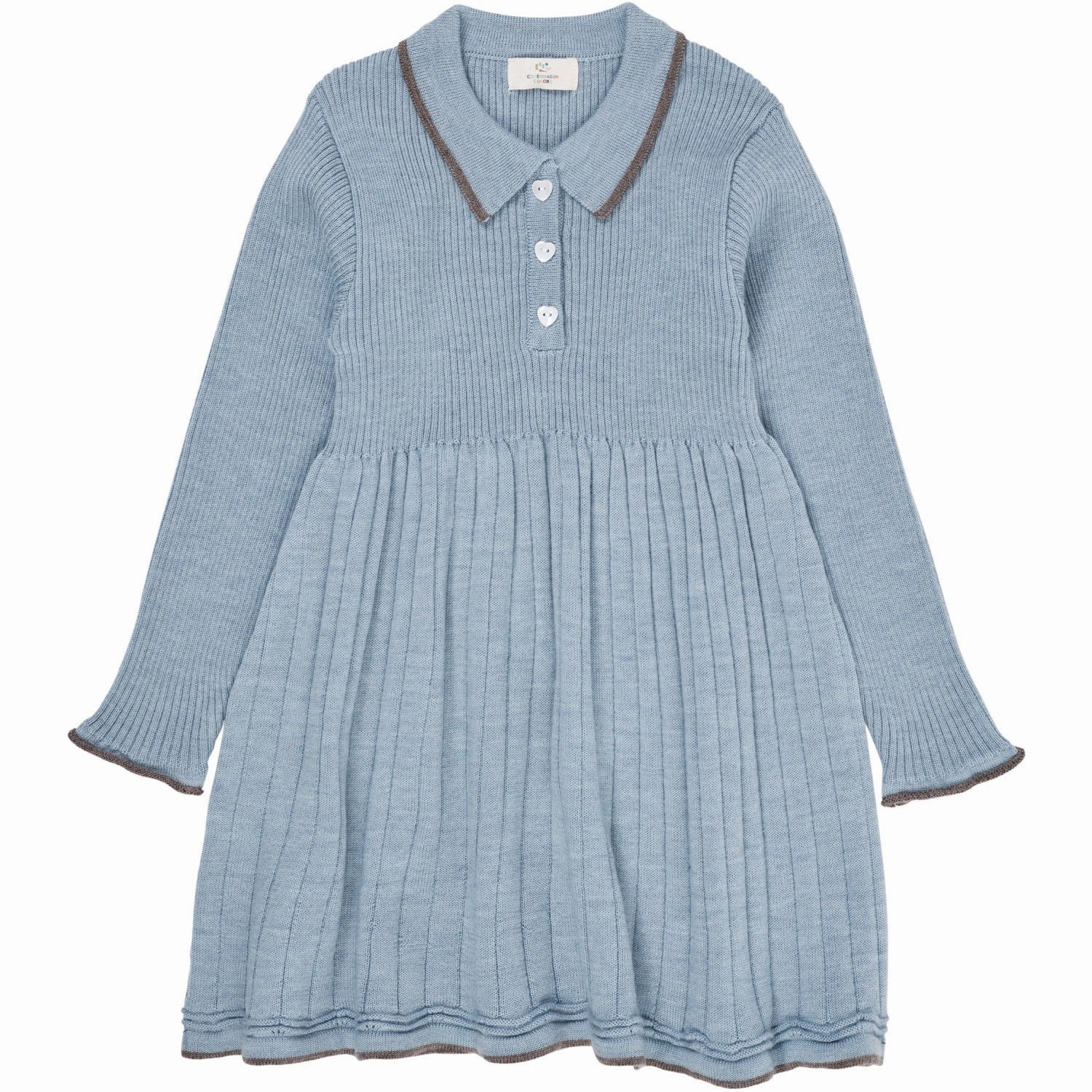 COPENHAGEN COLORS Dusty Blue/Natural Mel Combi Merino Polo Dress Relaxed Vibe