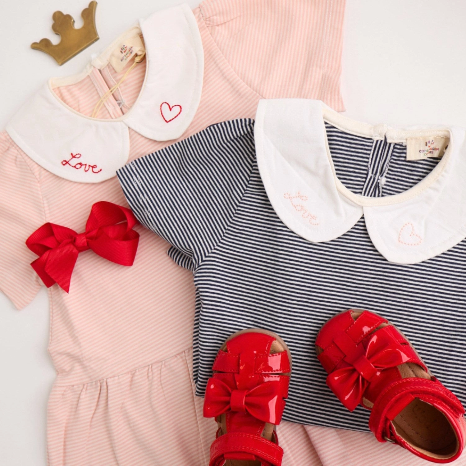 Casual Wear COPENHAGEN COLORS Dusty Rose/Cream Stripe Striped Dress W. Poplin Collar