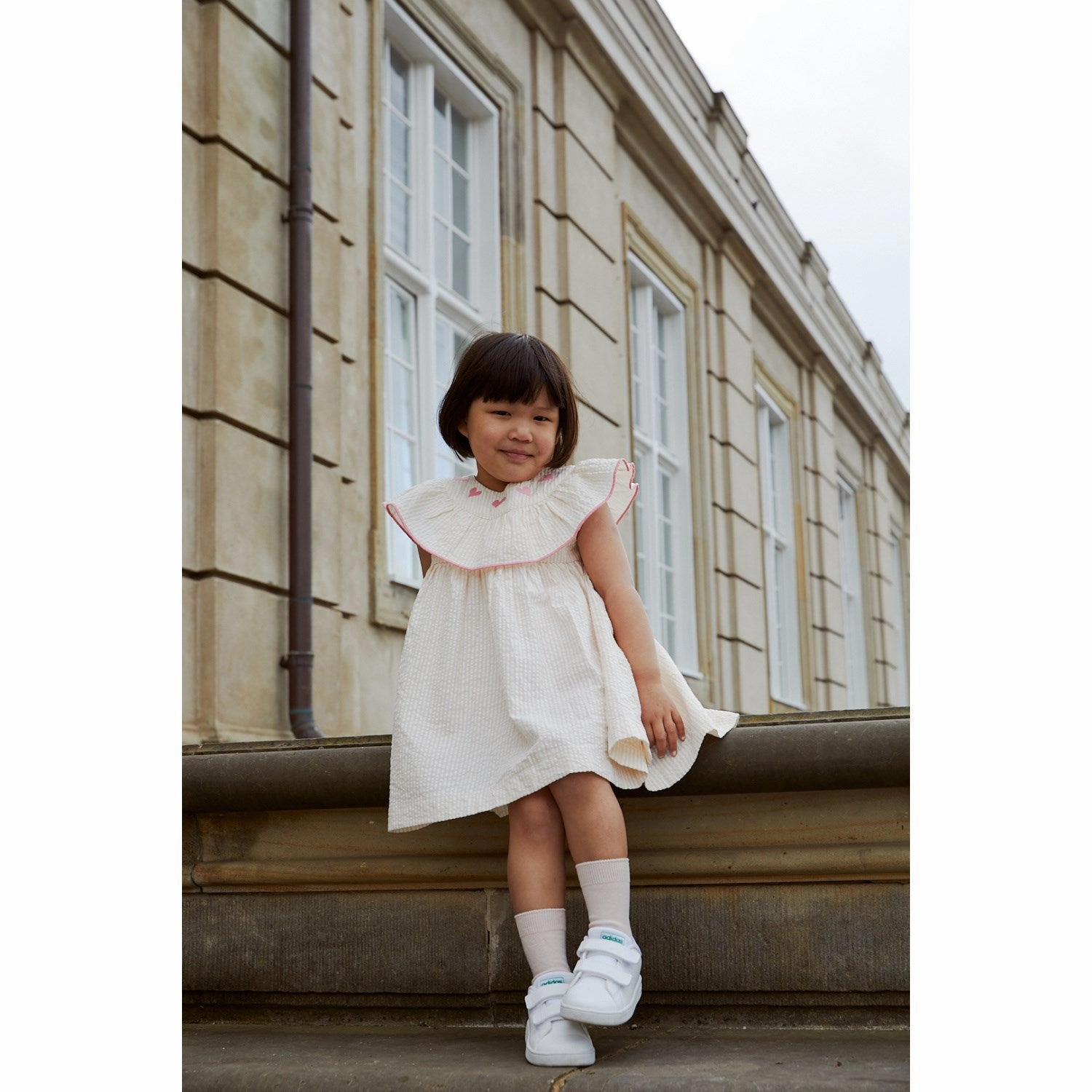Bride Side Peplum-Style COPENHAGEN COLORS Dusty Rose W Cream Stripe W. Pink Seersucker Dress W. Heart