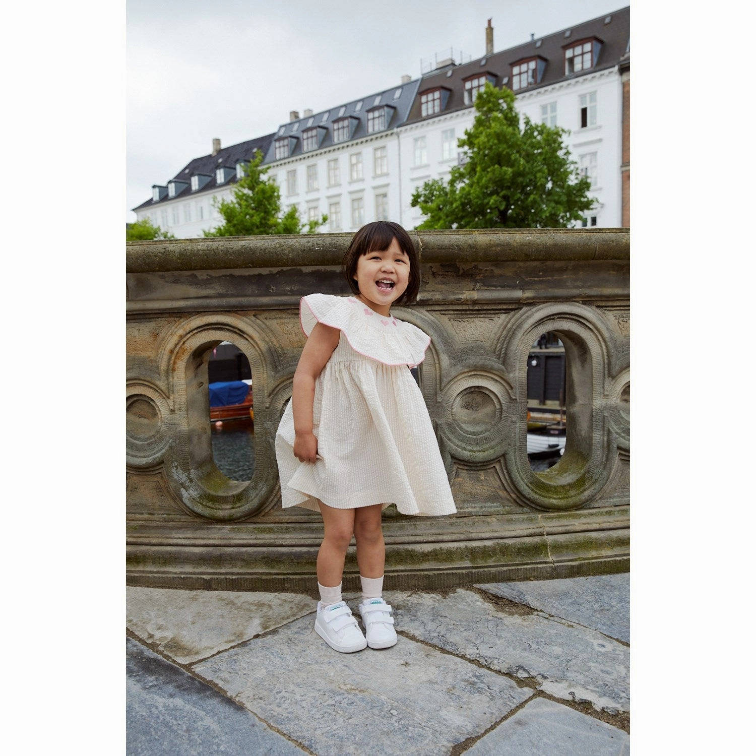 Soft Drape COPENHAGEN COLORS Dusty Rose W Cream Stripe W. Pink Seersucker Dress W. Heart