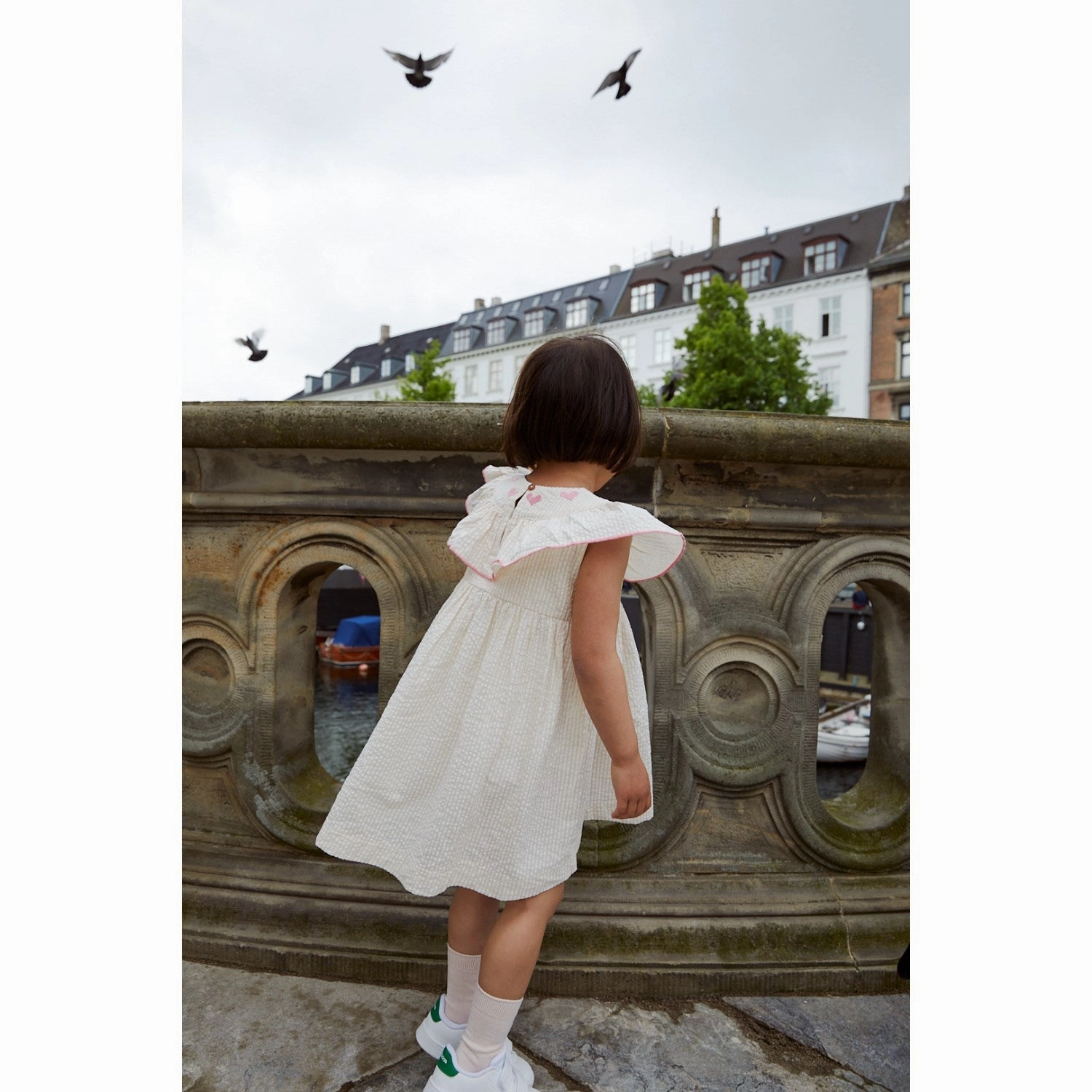 COPENHAGEN COLORS Dusty Rose W Cream Stripe W. Pink Seersucker Dress W. Heart Seasonal Must-Have