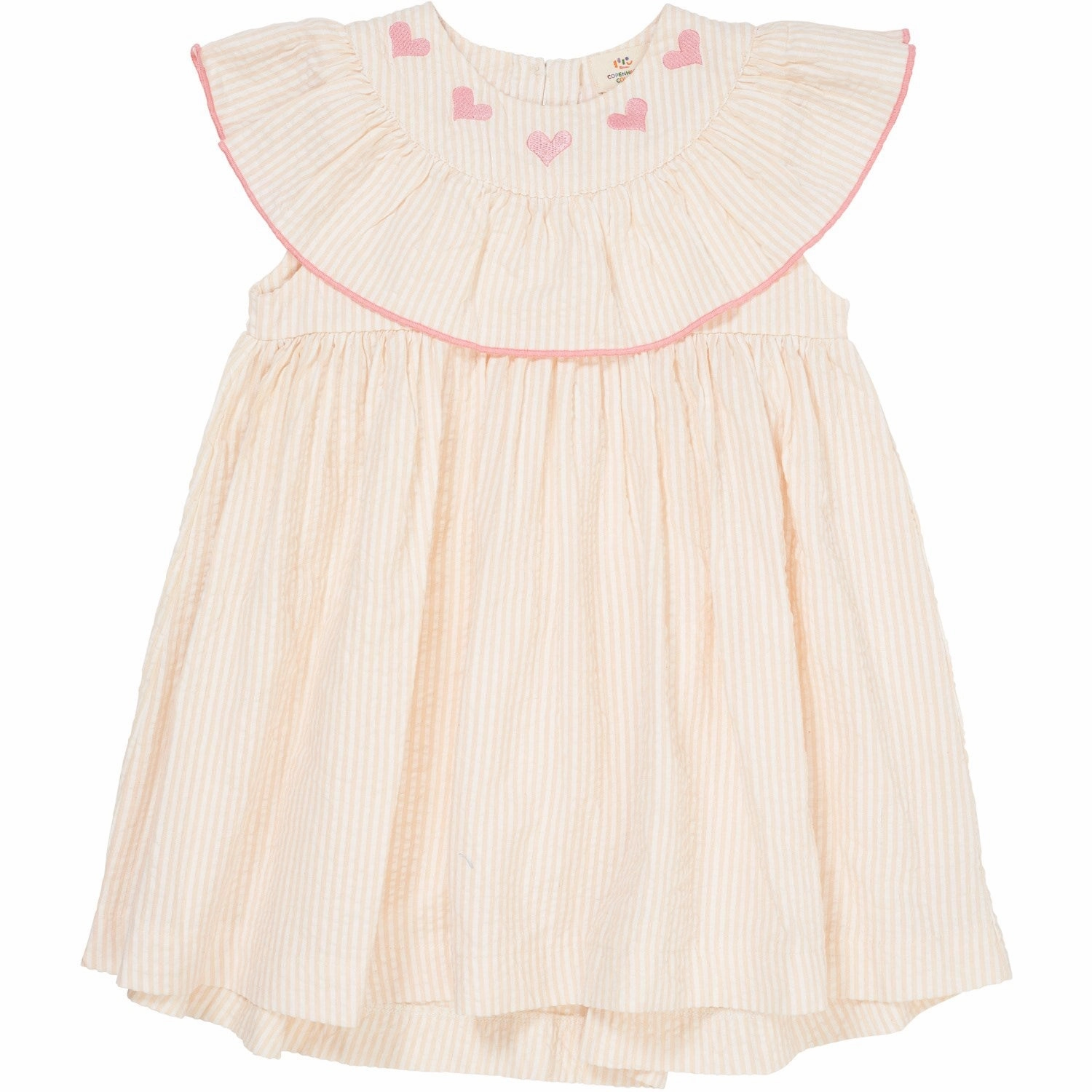 COPENHAGEN COLORS Dusty Rose W Cream Stripe W. Pink Seersucker Dress W. Heart New York