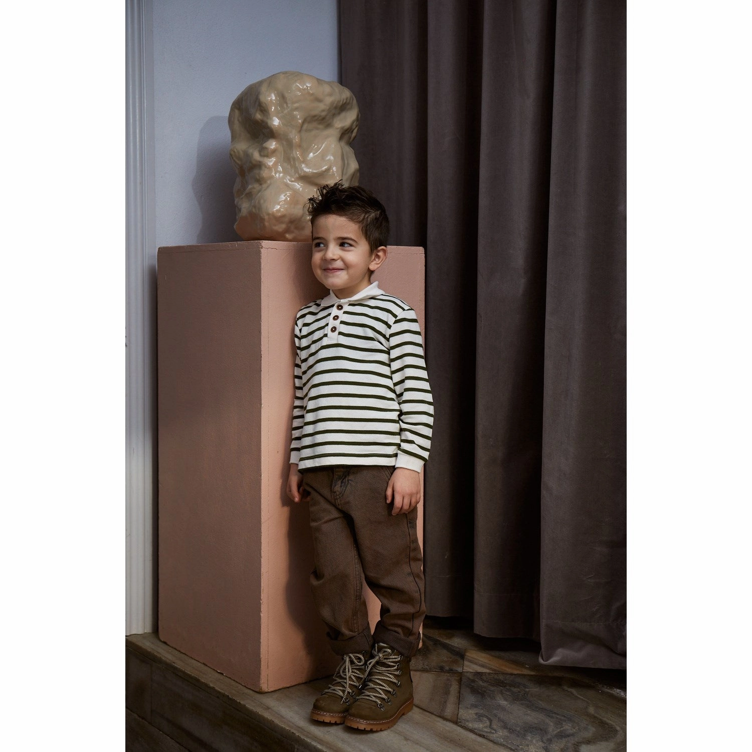 Collared Shirt Brushed Interior COPENHAGEN COLORS Forrest Green/Cream Stripe Striped Pique Polo W. Ls