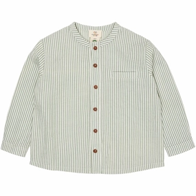 Cuffed hem Travel Essential COPENHAGEN COLORS Green W Cream Stripe Seersucker Shirt W. Placket