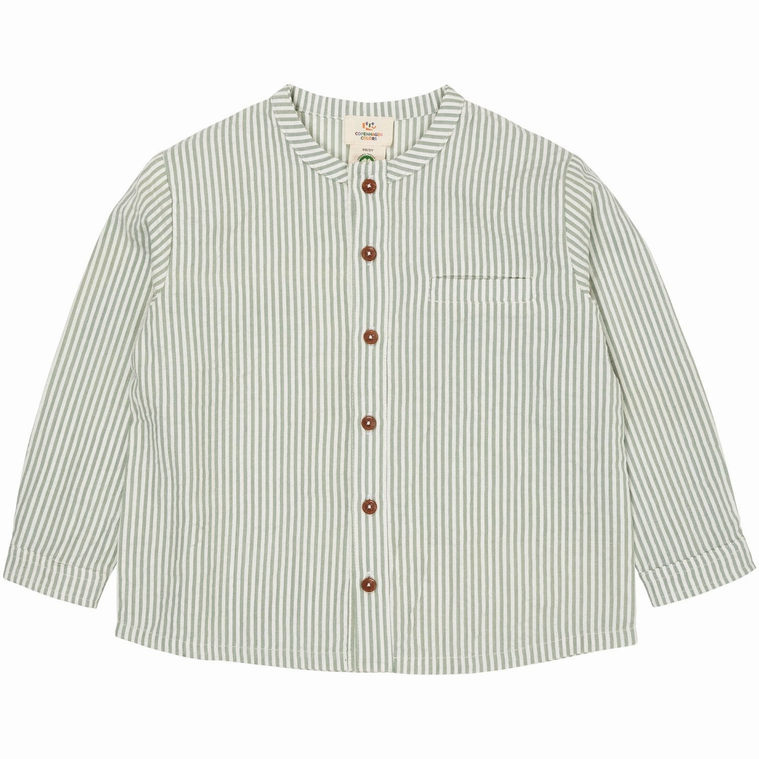 COPENHAGEN COLORS Green W Cream Stripe Seersucker Shirt W. Placket Wrinkle Resistant Material