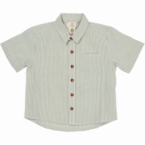 COPENHAGEN COLORS Green W Cream Stripe Seersucker Ss Shirt Tailored Cuffs