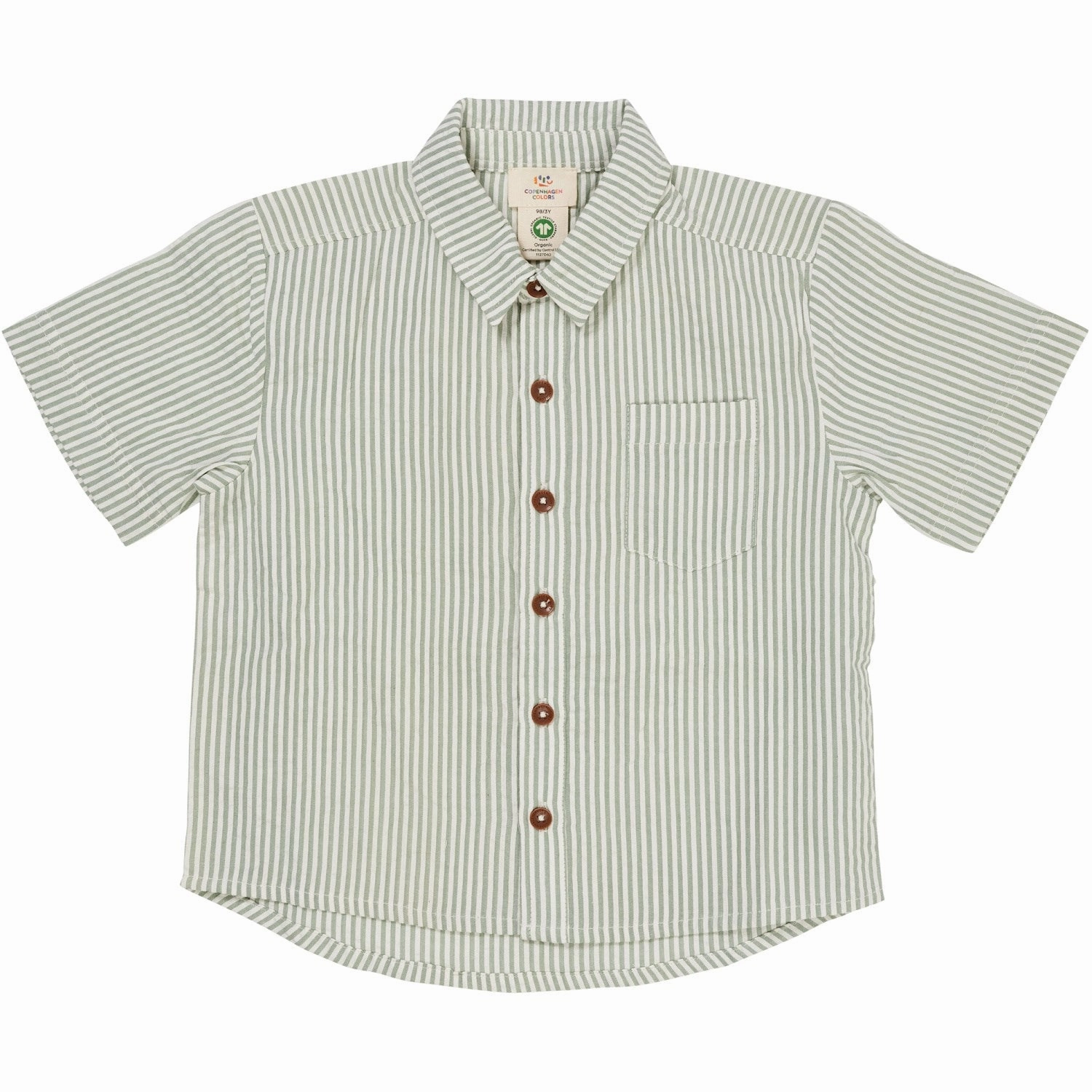 COPENHAGEN COLORS Green W Cream Stripe Seersucker Ss Shirt Tailored Cuffs