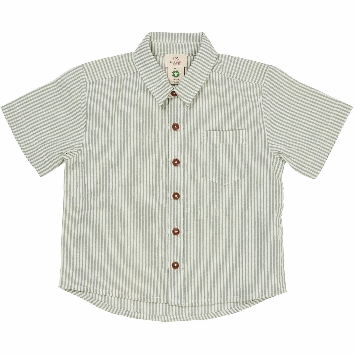 Non-irritating COPENHAGEN COLORS Green W Cream Stripe Seersucker Ss Shirt