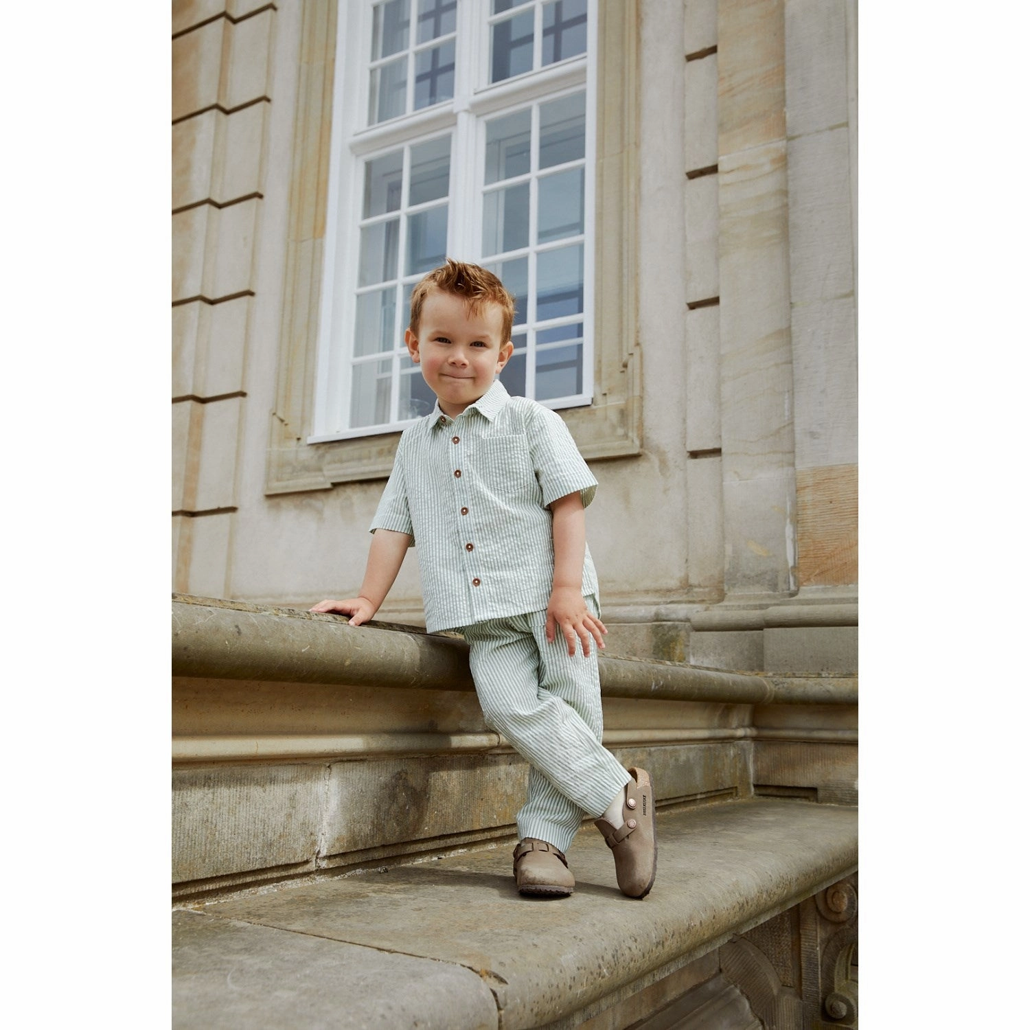 COPENHAGEN COLORS Green W Cream Stripe Seersucker Ss Shirt Versatile Piece Trendsetter Choice