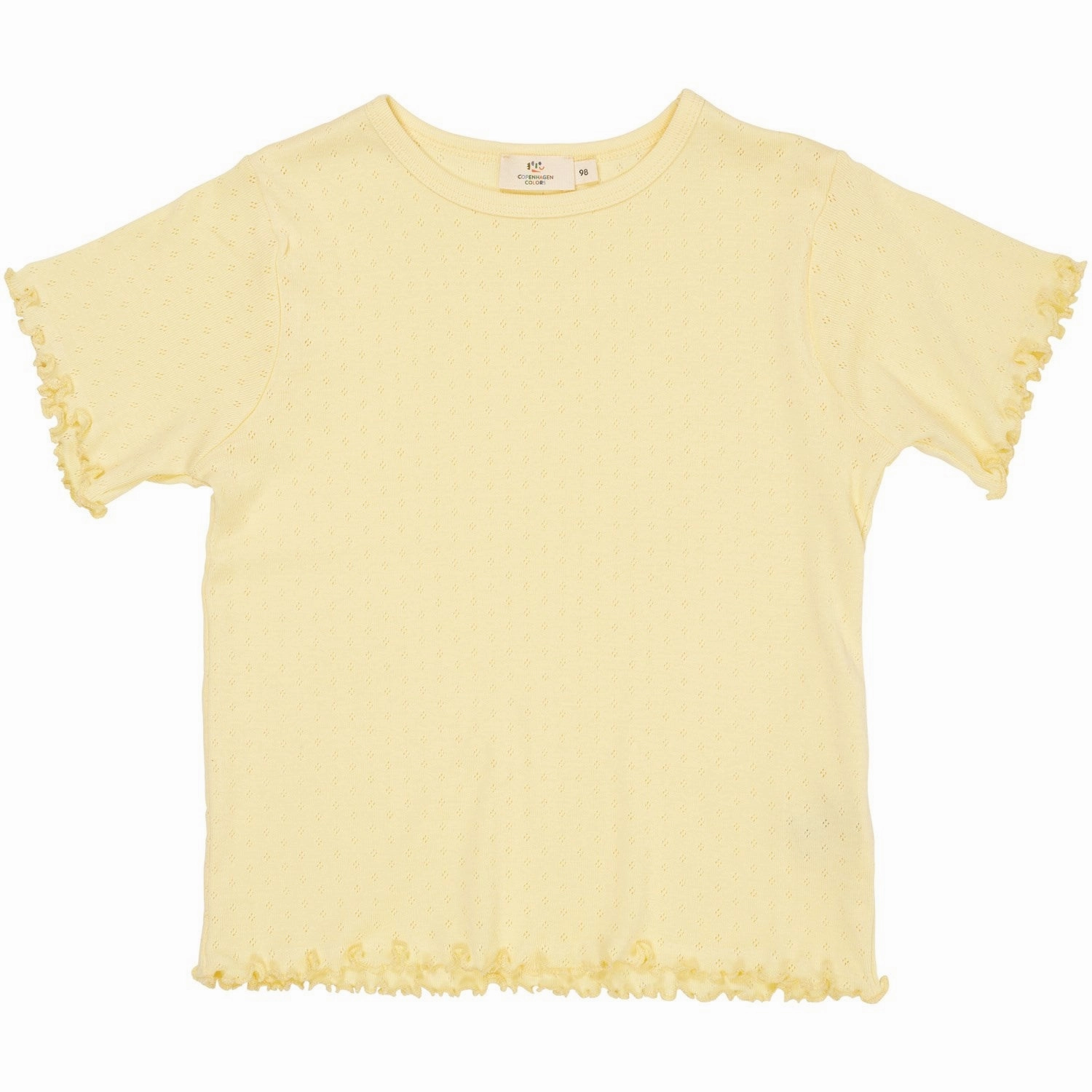 COPENHAGEN COLORS Lt Yellow Summer Pointelle T-Shirt Ss Relaxed Wardrobe Versatile and Comfortable
