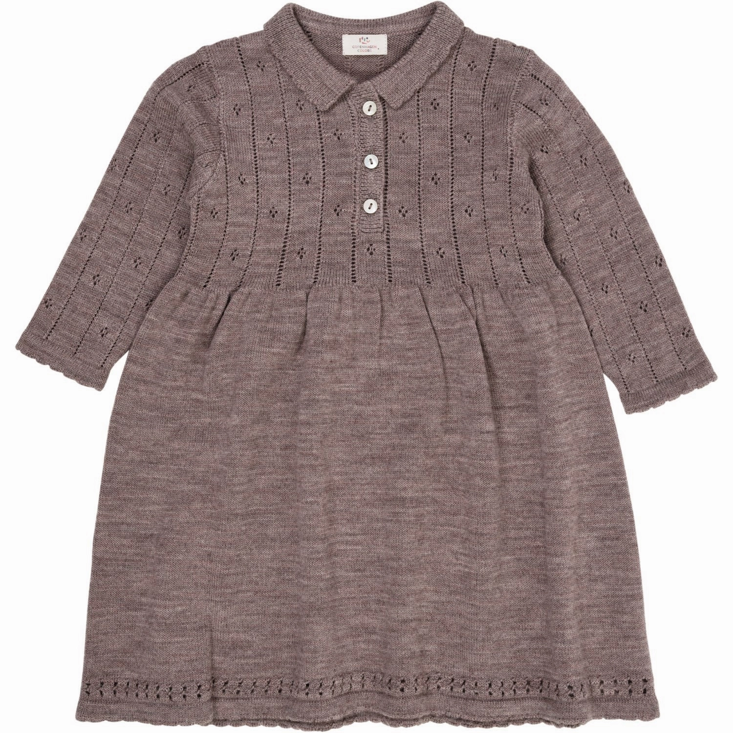 Copenhagen Colors Natural Melange Merino Pointelle Dress W. Collar Elegant Wearable