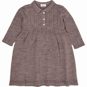 Copenhagen Colors Natural Melange Merino Pointelle Dress W. Collar Elegant Wearable