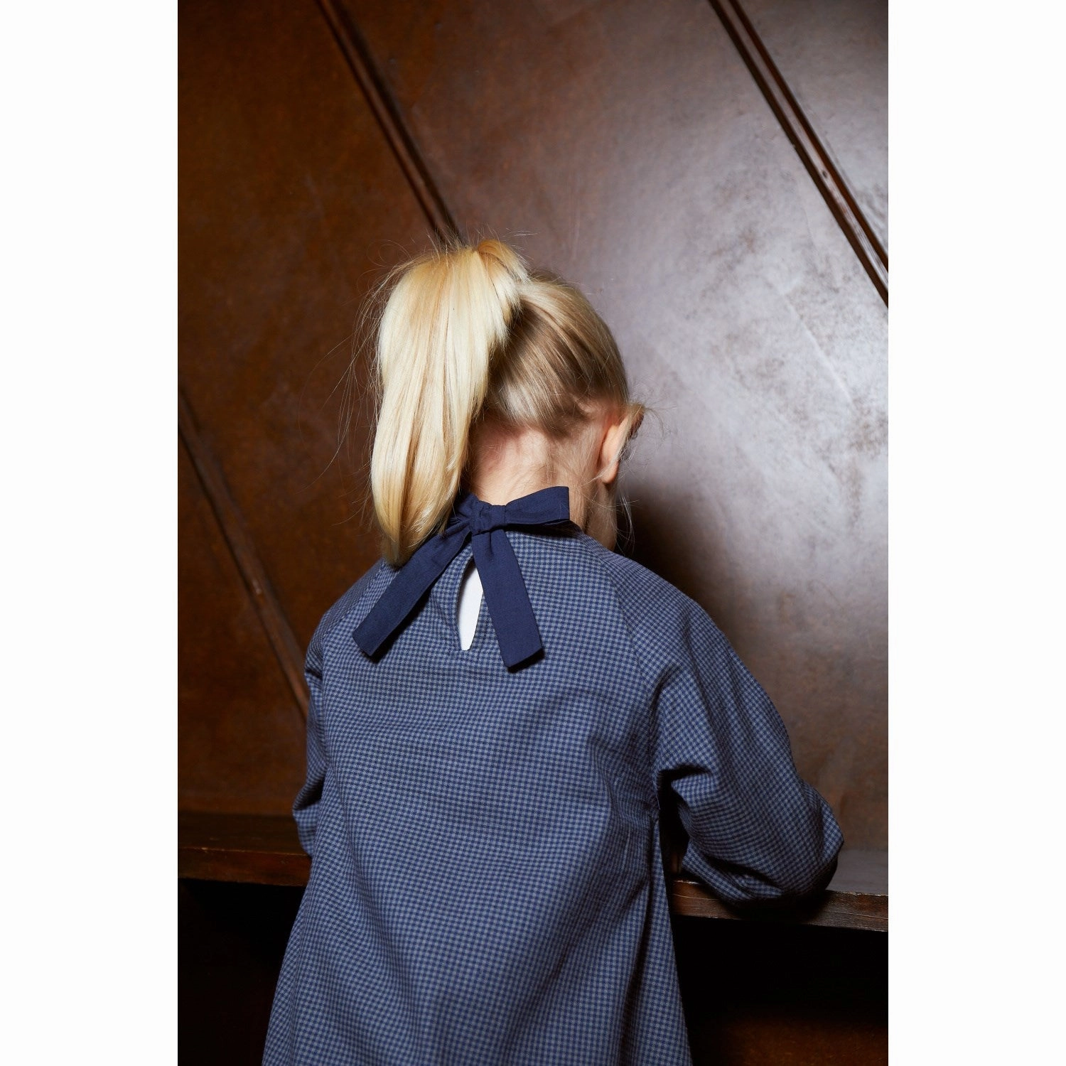 vacation look Feminine off-the-shoulder gown Copenhagen Colors Navy Check Combi Check Dress W. Bow