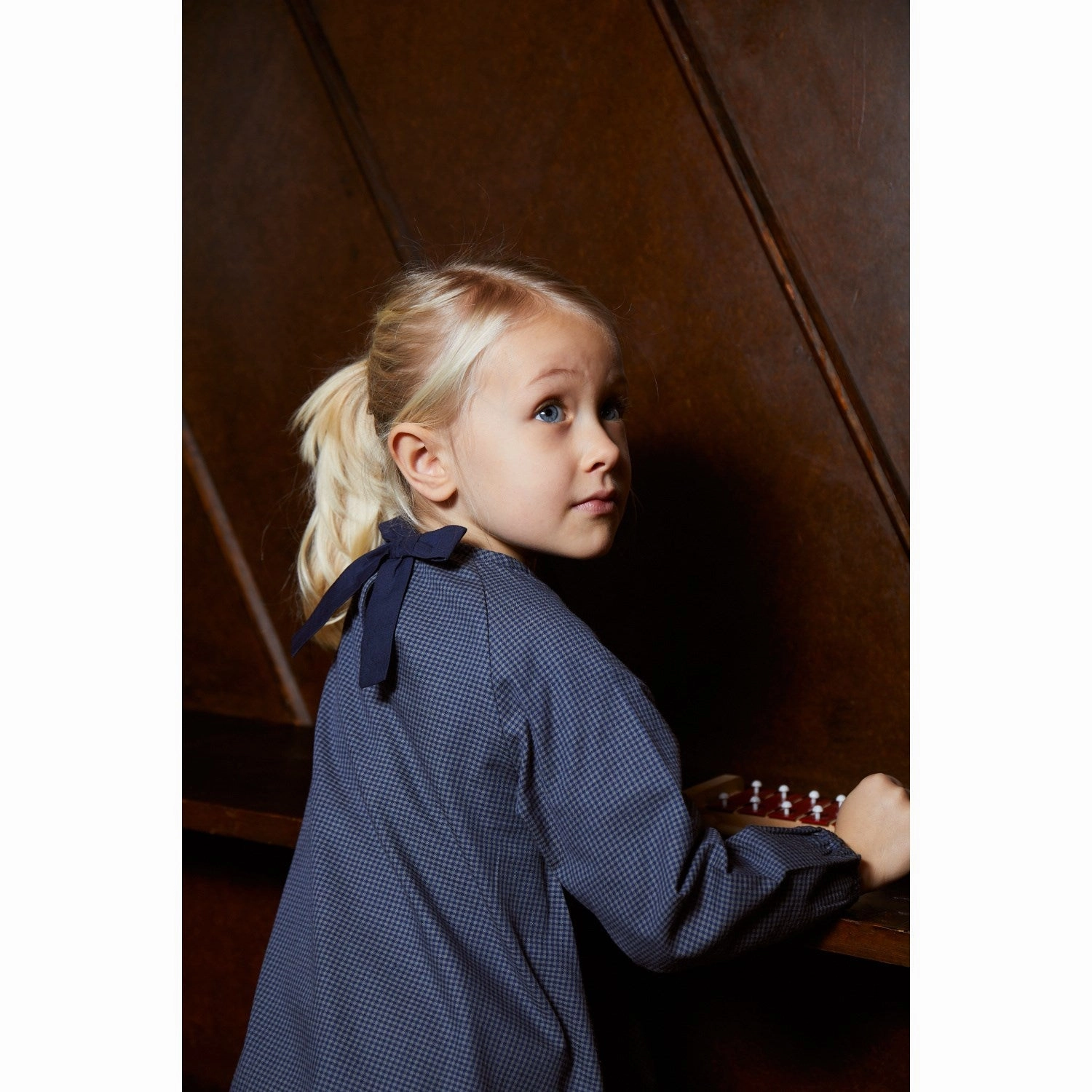 Copenhagen Colors Navy Check Combi Check Dress W. Bow Chill Piece