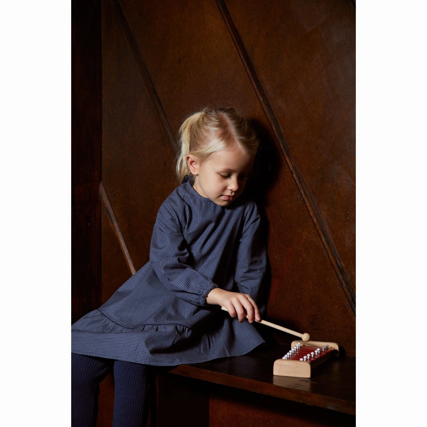 Copenhagen Colors Navy Check Combi Check Dress W. Bow Countryside-Style Urban Feel