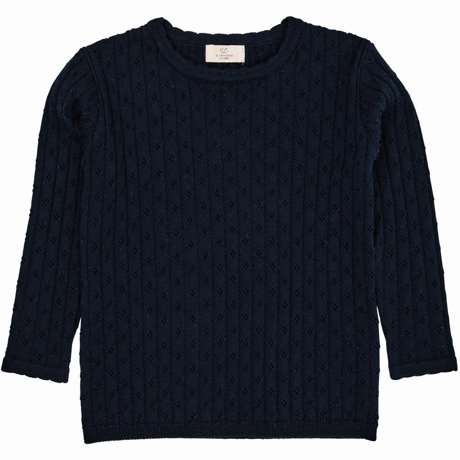 COPENHAGEN COLORS Navy Merino Classic Pointelle Blouse slim cut