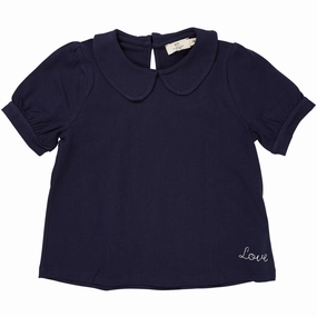 COPENHAGEN COLORS Navy Solid Blouse W. Collar Basic Layer