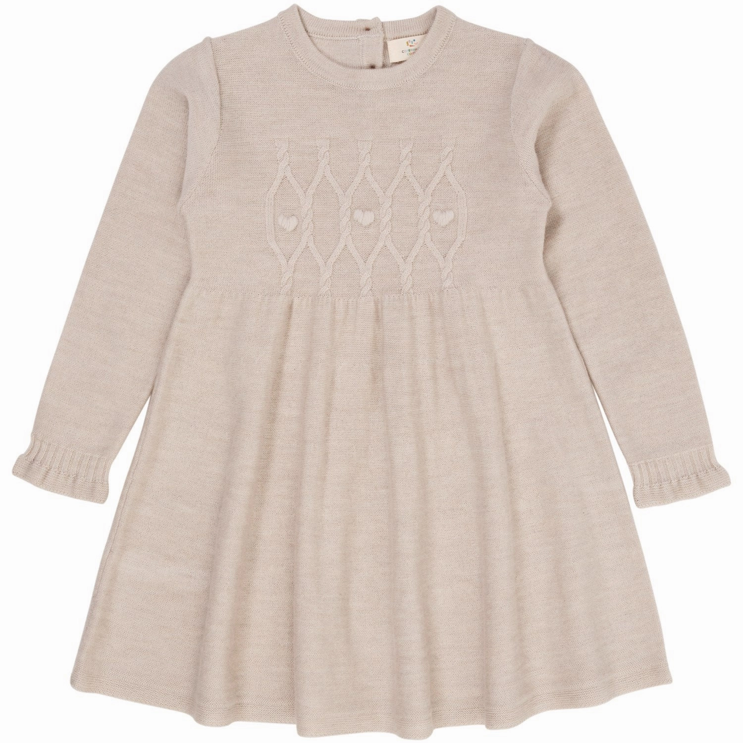 High low hem Copenhagen Colors Pale Cream Melange Merino Cable Dress W. Hearts