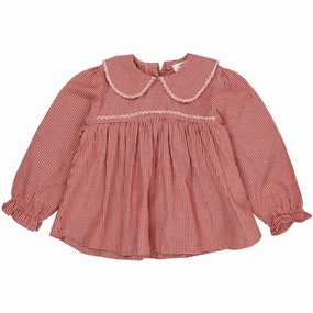 Copenhagen Colors Red Check Combi Check Blouse W. Collar Comfort Stretch