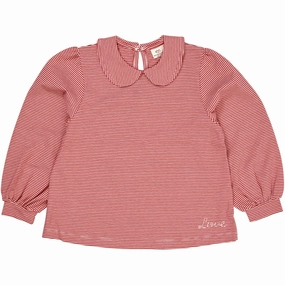 Clean Edge Trim Copenhagen Colors Red/Cream Stripe Striped Blouse W. Collar