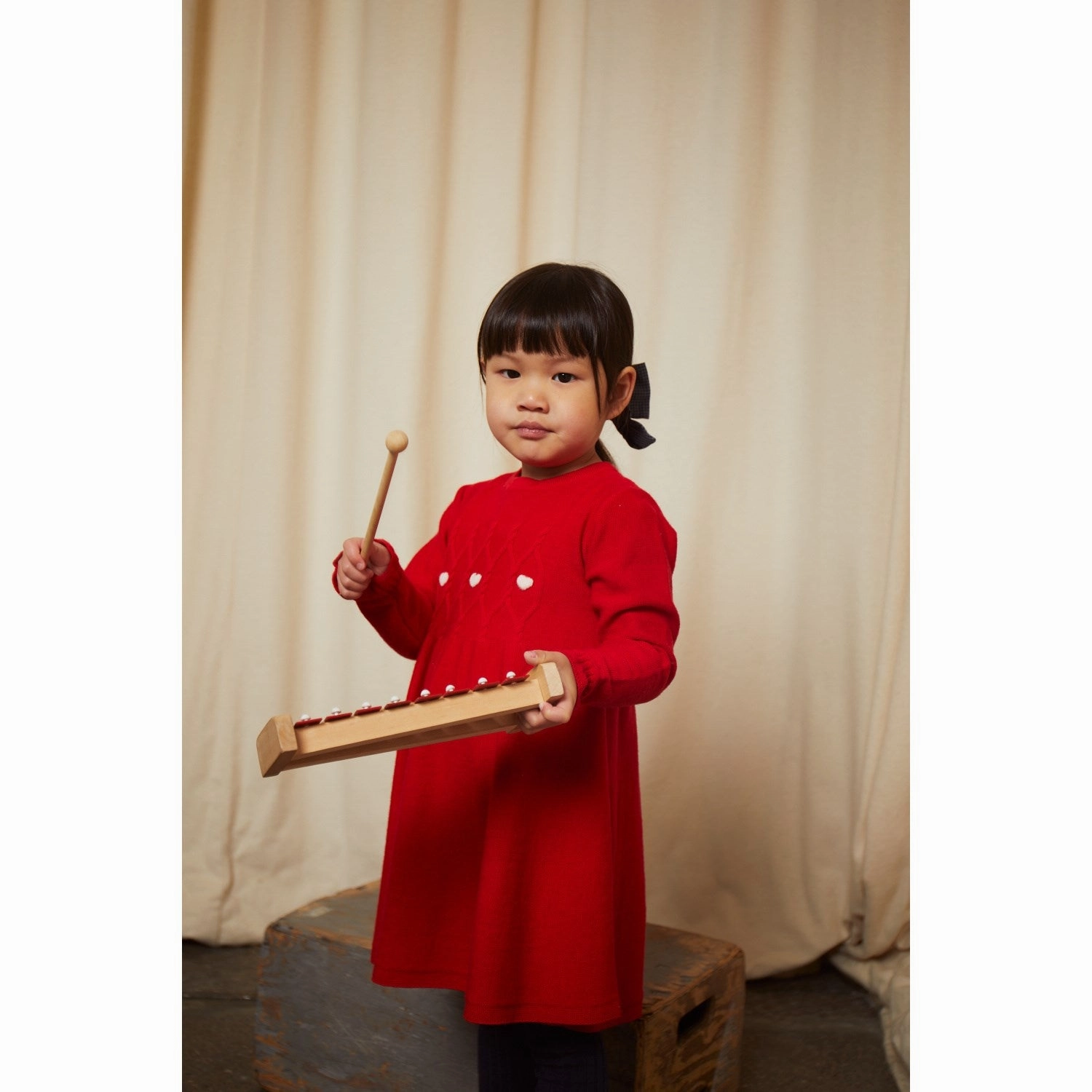 Workwear Comfort Fluid Shape Copenhagen Colors Red/Dusty Rose Combi Merino Cable Dress W. Hearts