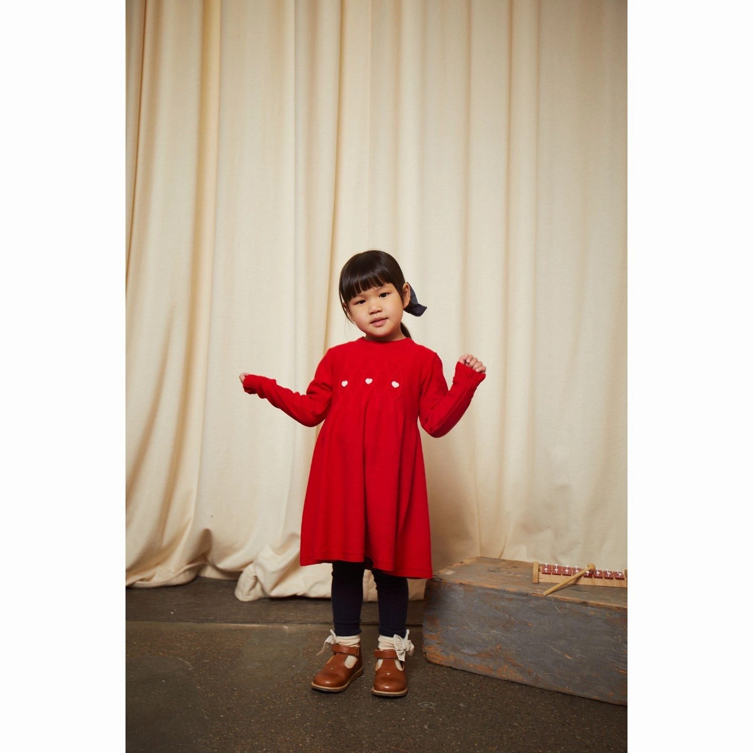 effortless grace Quilted-Lining Copenhagen Colors Red/Dusty Rose Combi Merino Cable Dress W. Hearts