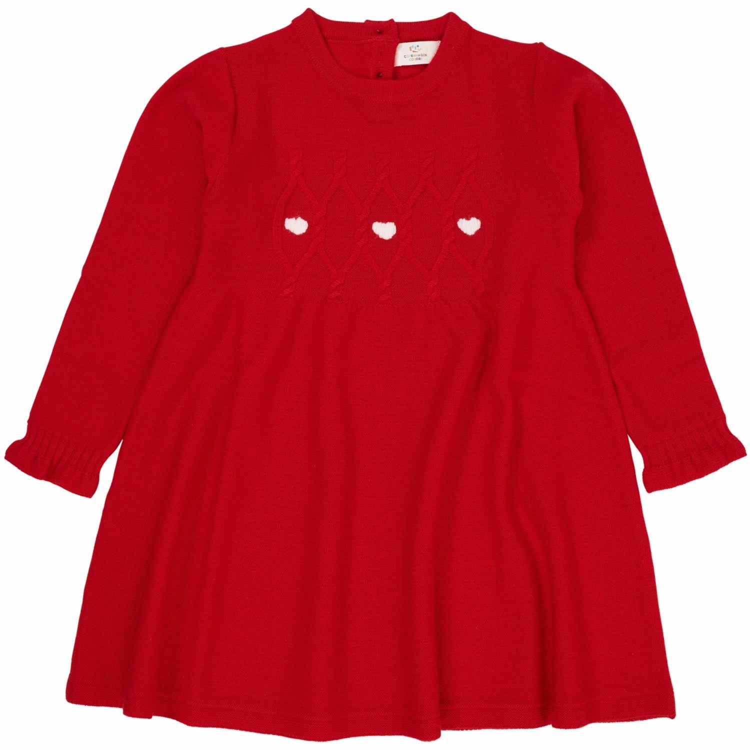 Elegant Everyday Copenhagen Colors Red/Dusty Rose Combi Merino Cable Dress W. Hearts