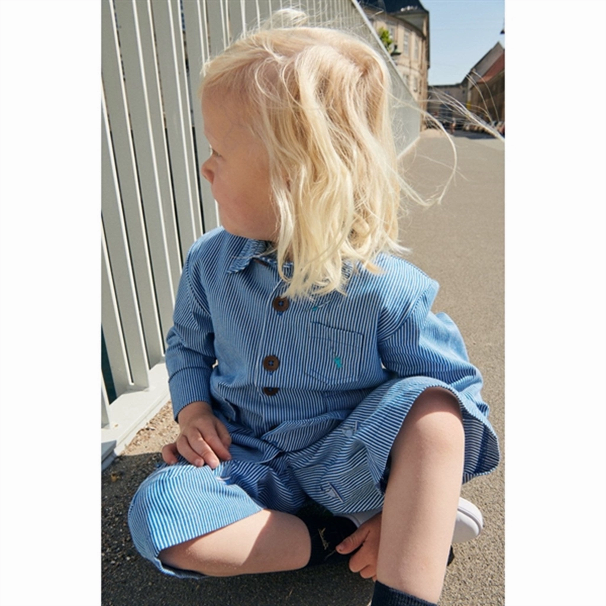 Copenhagen Colors Sharp Blue Stripe Twill Shirt w. Embroidery Graduation Attire