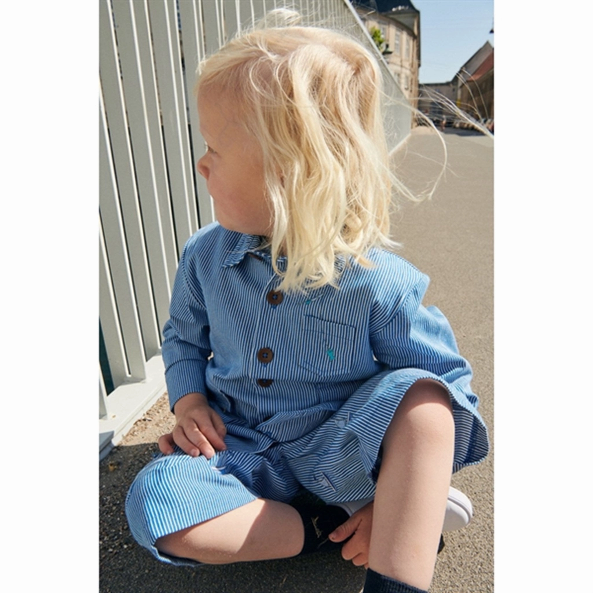 Durable Buttons Copenhagen Colors Sharp Blue Stripe Twill Shirt w. Embroidery