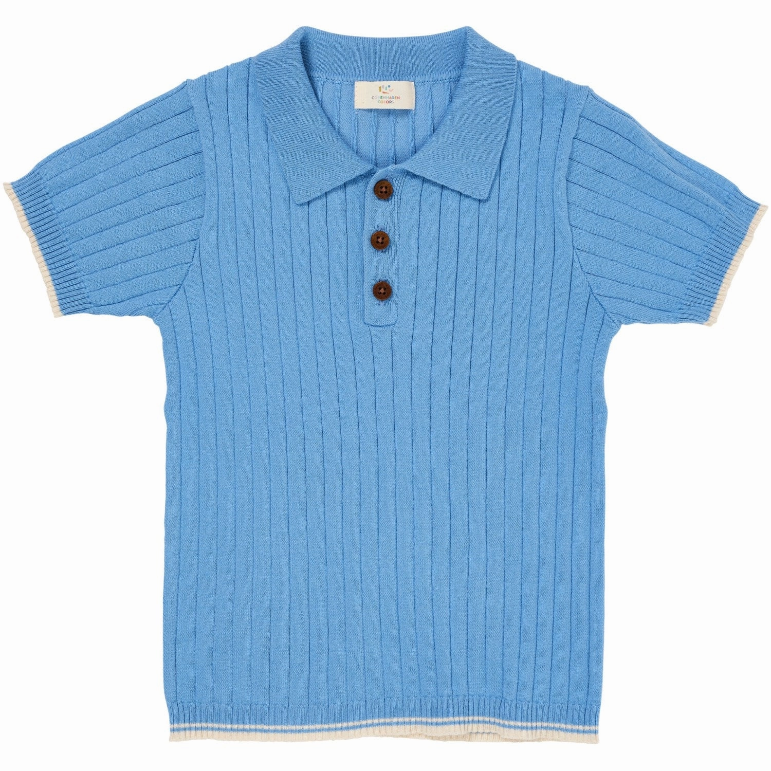 DoubleLayered Fabric COPENHAGEN COLORS Sky Blue/Cream Comb. Rib Knitted Polo