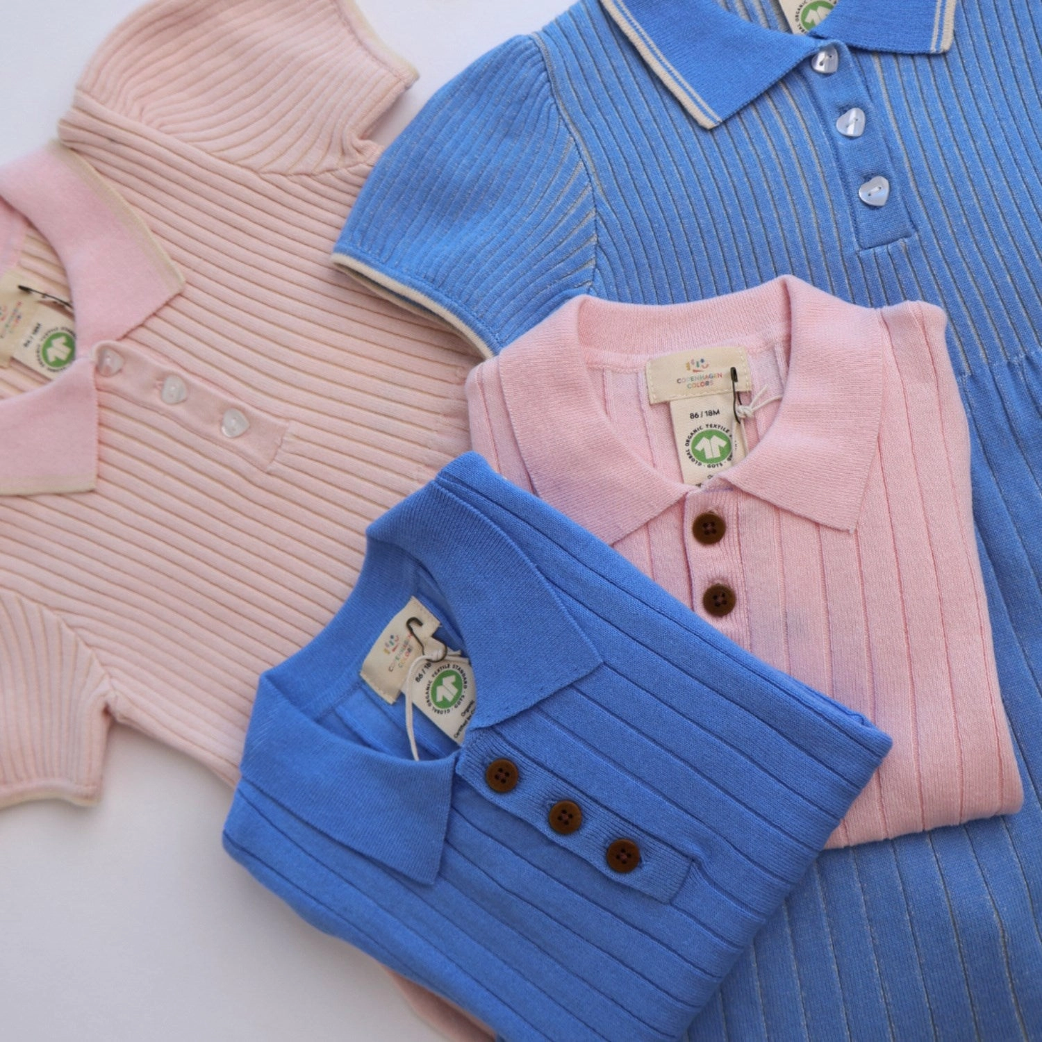 COPENHAGEN COLORS Sky Blue/Cream Comb. Rib Knitted Polo Mesh Lined Back