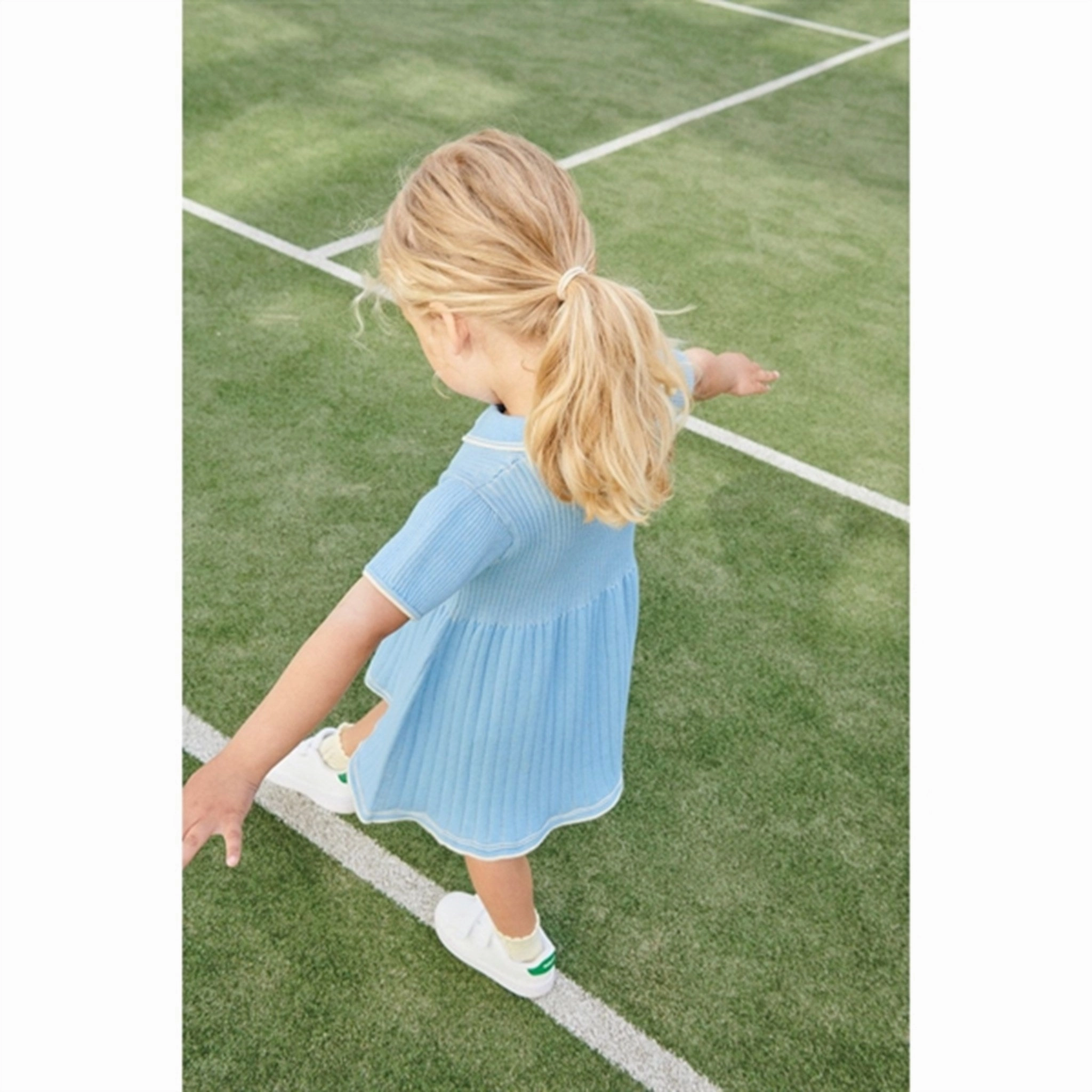 Copenhagen Colors Sky Blue/Cream Comb. Rib Polo Knit Dress City Casual