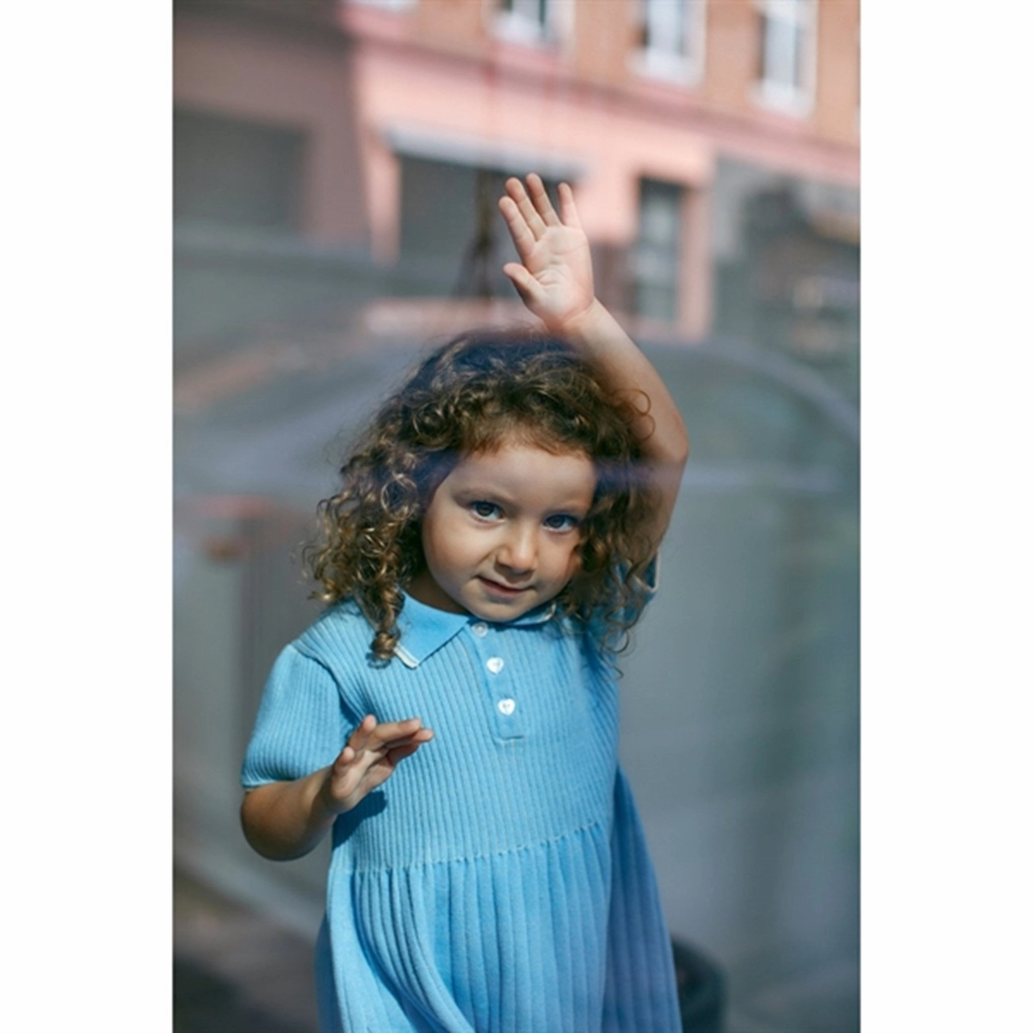 Copenhagen Colors Sky Blue/Cream Comb. Rib Polo Knit Dress Loose Fit Linen Chic