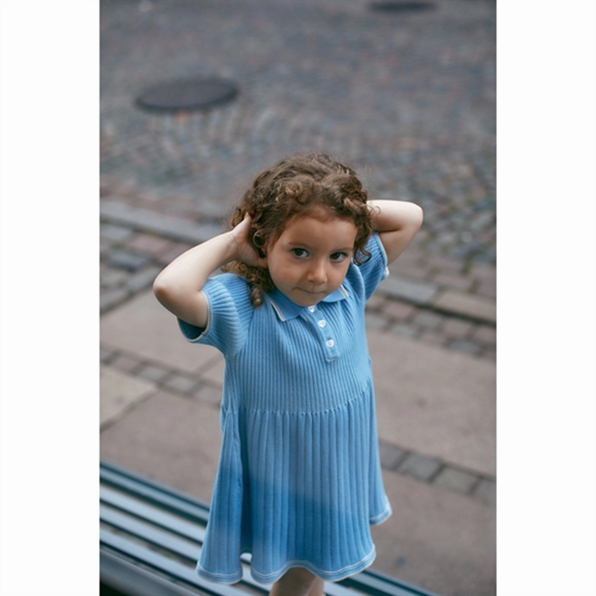 Copenhagen Colors Sky Blue/Cream Comb. Rib Polo Knit Dress Natural Layers Gentle Glow