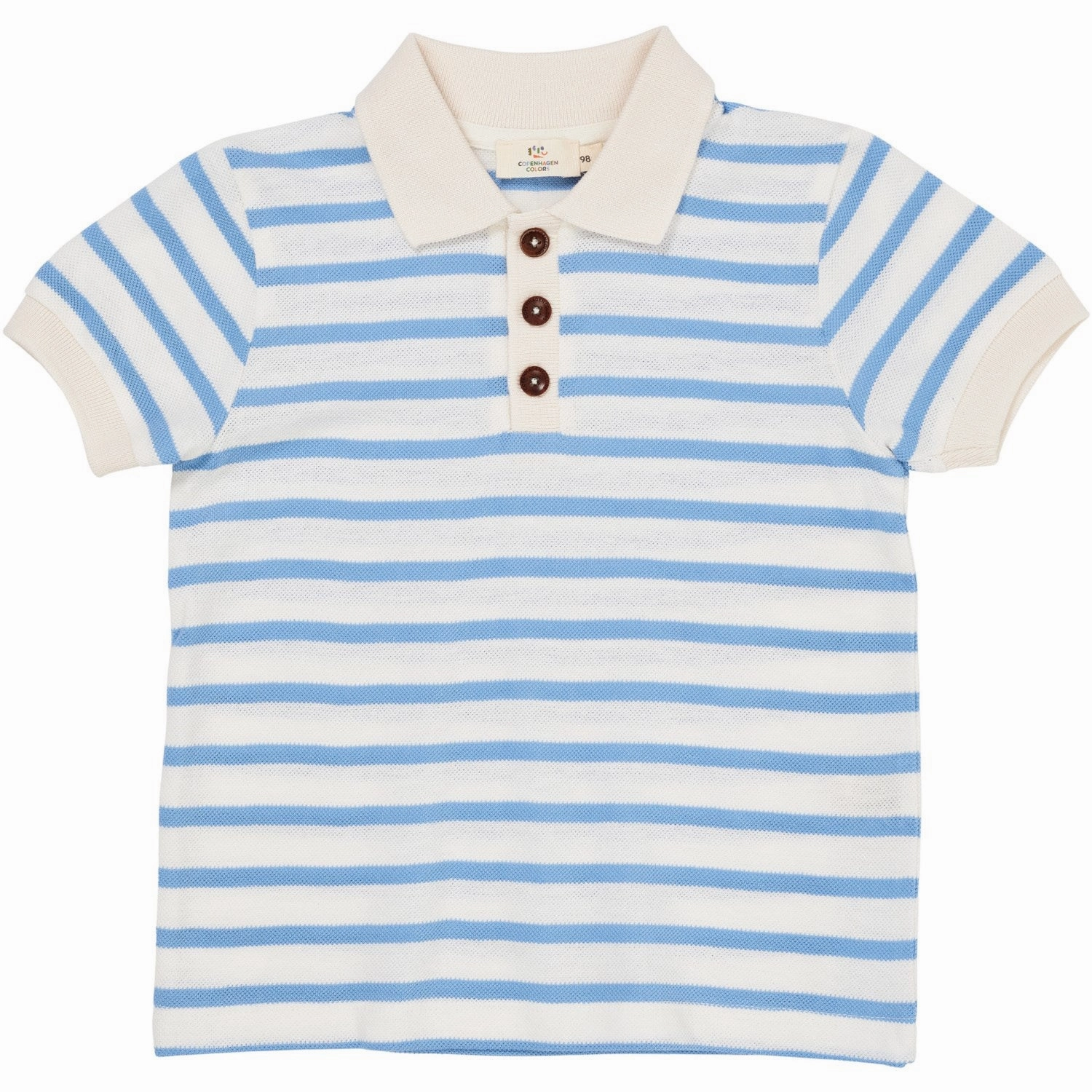 COPENHAGEN COLORS Sky Blue Stripe Pique Stripe Poloshirt Four Button Placket
