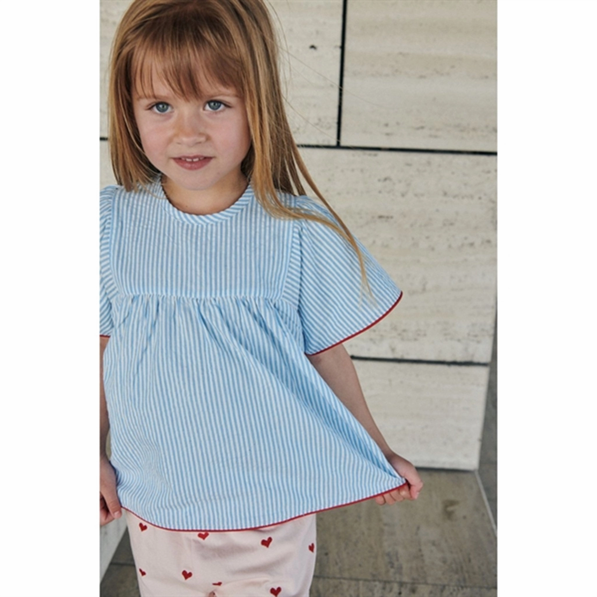 High-Quality Fabric Copenhagen Colors Sky Blue W Cream Stripe Seersucker Blouse