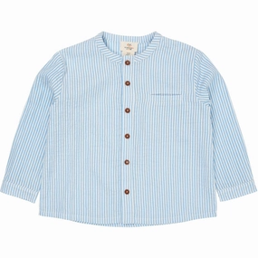 Copenhagen Colors Sky Blue W Cream Stripe Seersucker Shirt Coastal Vibes Mountain Retreat