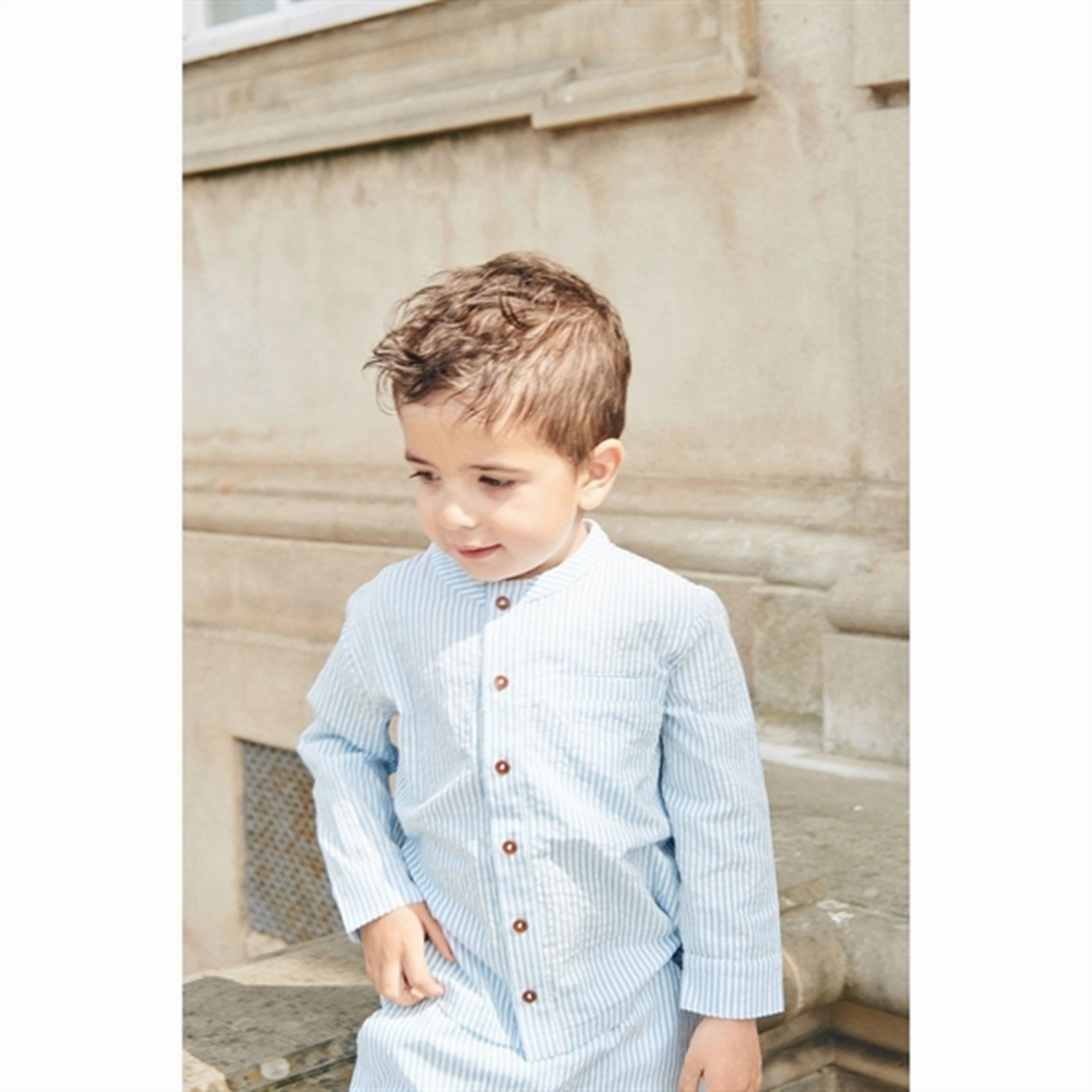 Copenhagen Colors Sky Blue W Cream Stripe Seersucker Shirt Brushed Inner Lining Odor control