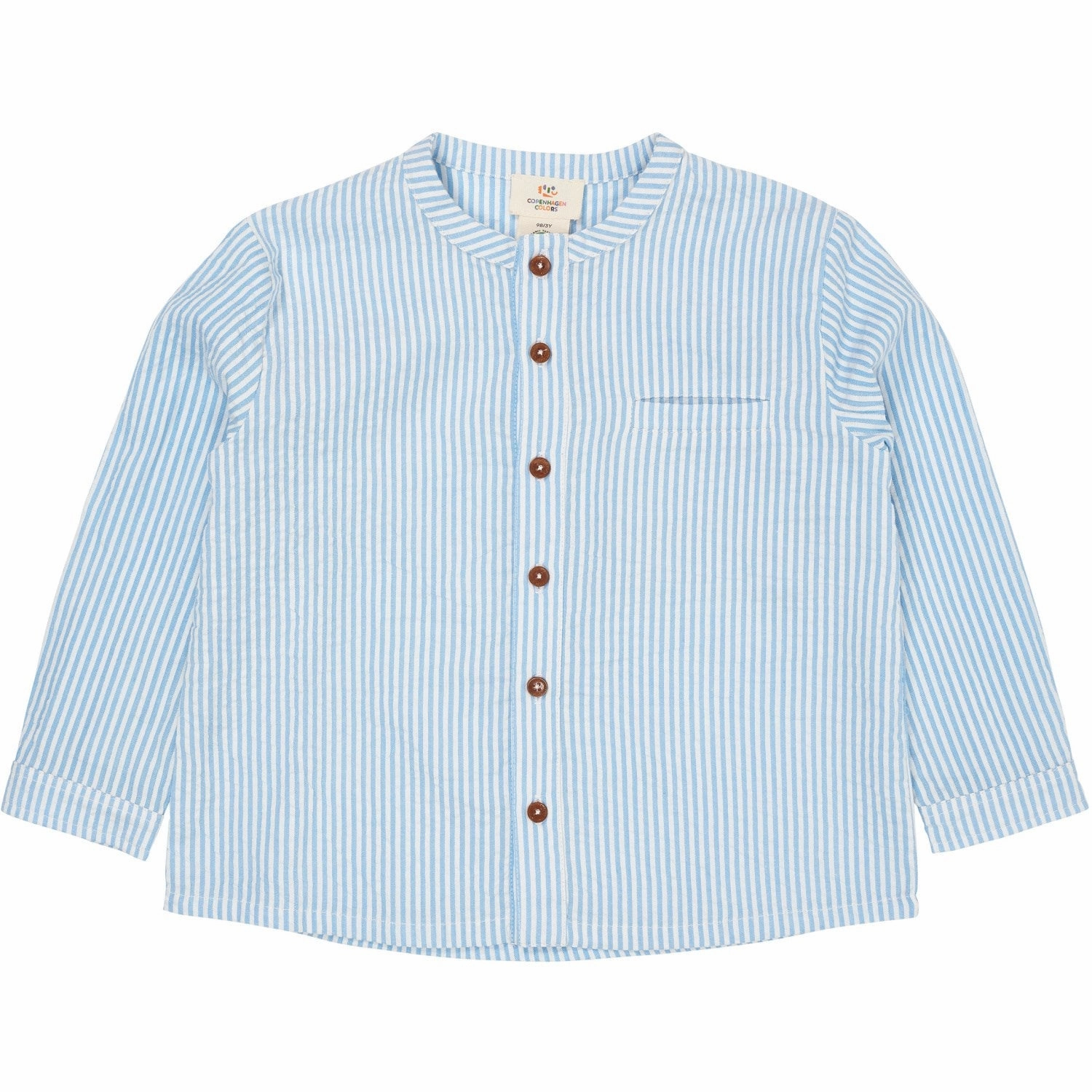 Copenhagen Colors Sky Blue W Cream Stripe Seersucker Shirt Coastal Vibes Mountain Retreat