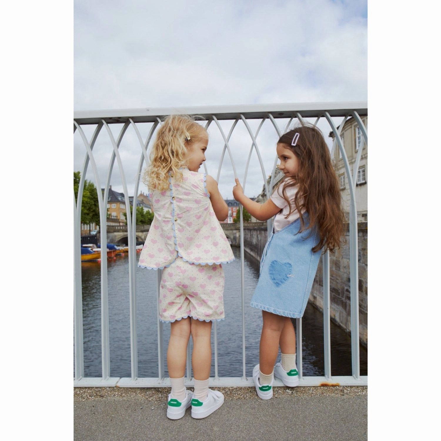 Peplum-Style Satin Touch COPENHAGEN COLORS Super Lt Blue Indigo Washed Organic Denim Spencer Dress W Heart