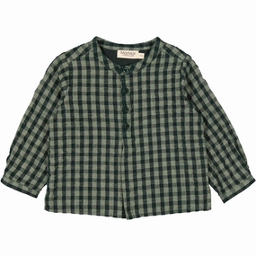 Military Inspired Breathable Material MarMar Seersucker Gingham Dark Leaf Check Totoro Shirt
