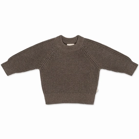 That's Mine Earth Brown Melange Flo Sweater Lightweight texture V-Neck