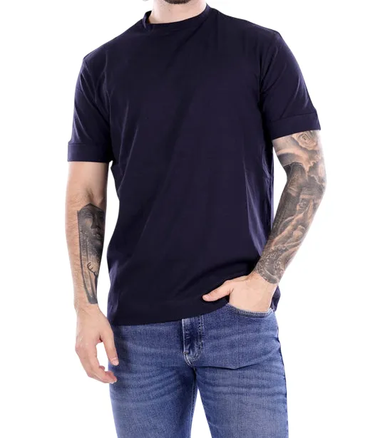 Hamaki-Ho maglietta manica corta da uomo in cotone PE229H blu Curved Hemline