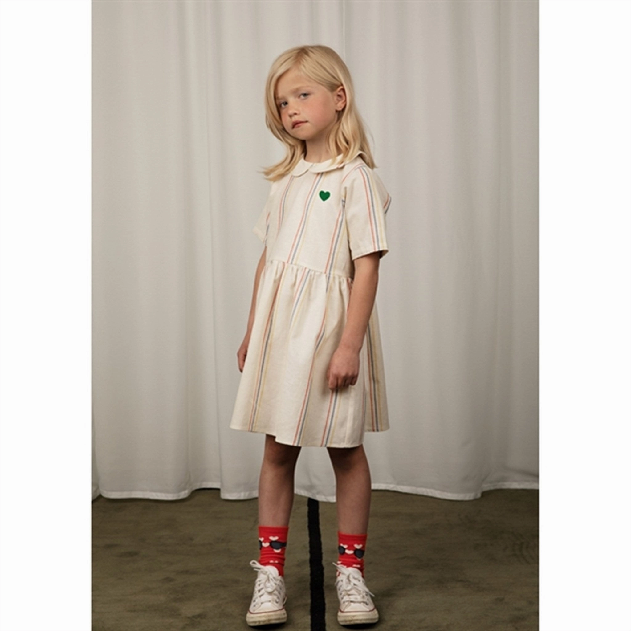 Mini Rodini Offwhite Stripe Y/D Woven Dress Glossy Detail